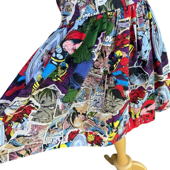 VTG Marvel Comics Fit and Flare Mini Skater Dress Spider-Man Hulk Thor Colorful - Picture 6 of 16